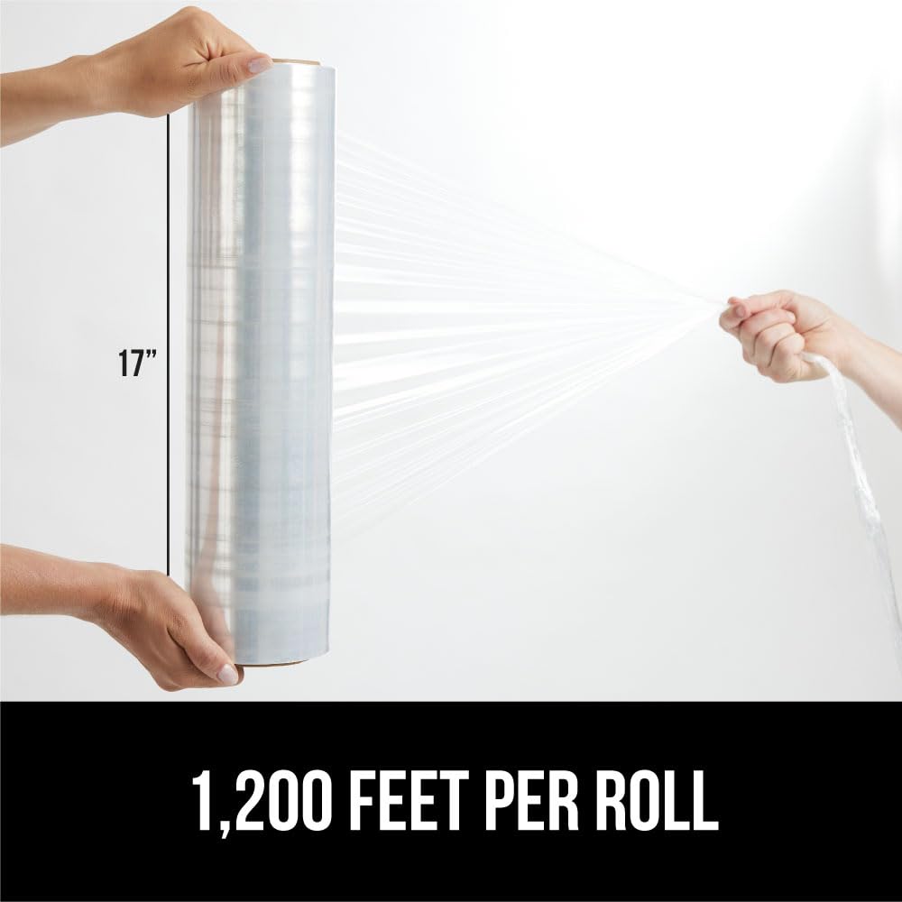 GORILLA GRIP 500% Stretch Film Heavy Duty Plastic, 1000ft Shrink Wrap Roll 17" Puncture Resistant, Industrial Strength for Shipping, Pallet Storing, Moving, Packing Furniture Protection 1 Pack Clear
