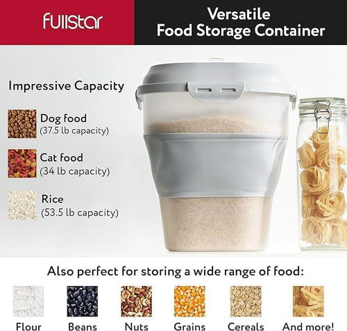 Fullstar 50 Lbs Rice & Flour Storage - Large Food & Pet Food Container (Gray)