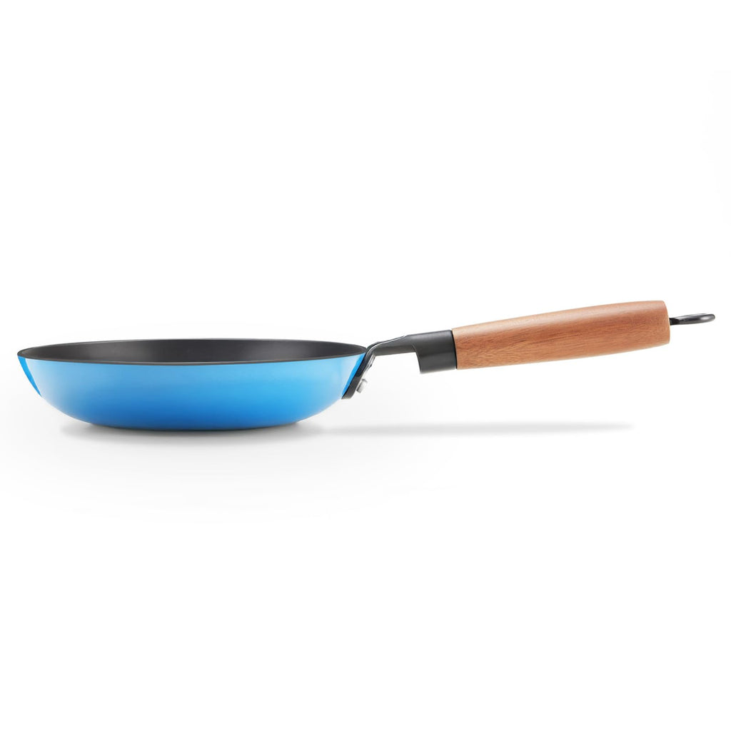 KITESSENSU Enameled Cast Iron Skillets - Non Stick Frying Pans Set with Durable Wooden Handle - 10&12 Inch Titanium Cast Iron Pans for Multi-Cooking - Pre Seasoned Cookware Set - Gradual Cobalt Blue