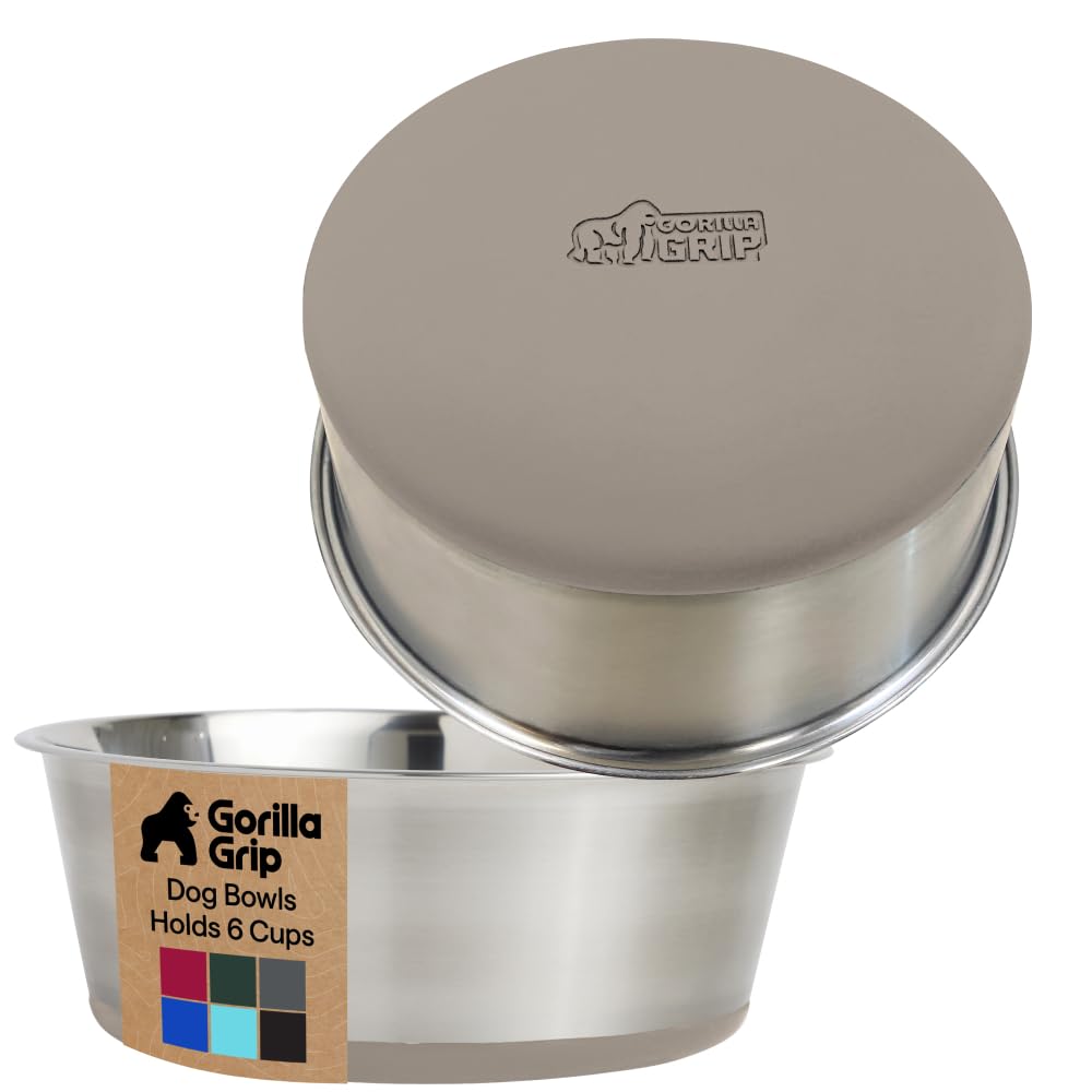 GORILLA GRIP Dog Bowls, Heavy Duty 304 Stainless Steel, Holds 2 Cups Each (16 fl oz) Food and Water Bowl for Feeding Dogs and Cats, Dishwasher Safe, Rust Resistant, BPA Free Rubber Base Set of 2 Black