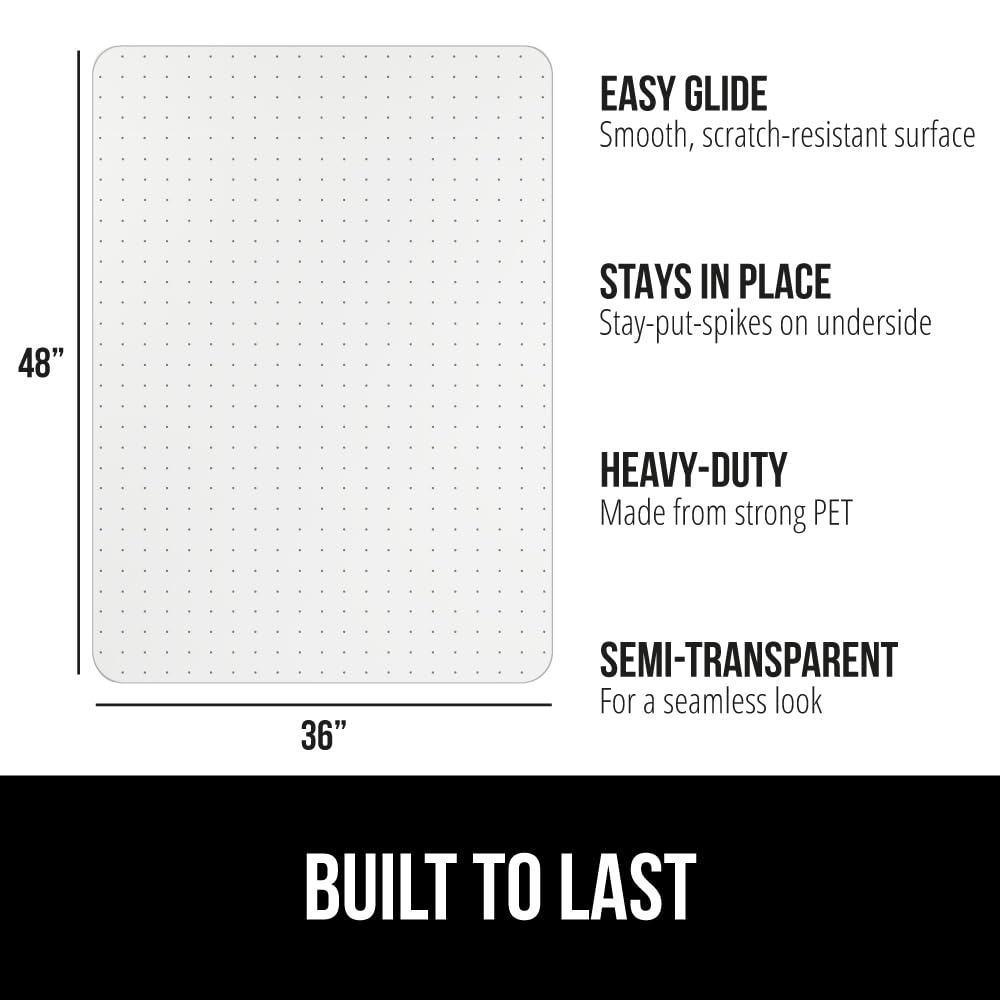 GORILLA GRIP Slip Resistant Clear Office Chair Mat for Carpet Floors, 36x48 Smooth Rolling Glide Under Desk, Heavy Duty Plastic Computer Mats and Carpeted Floor Protector, Work and Gaming Chairs