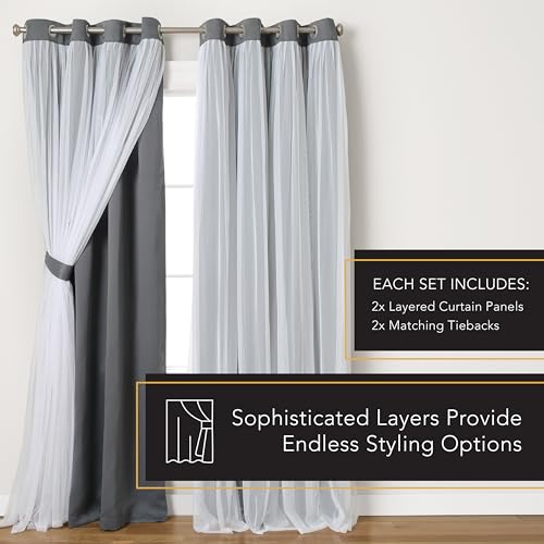 TOWN & COUNTRY LUXE Talia Double Layer Indoor Curtains, Sheer and Room Darkening Blackout, Grommet Top, Energy Efficient, 2-Pack Set, 52"x84", Rose Blush