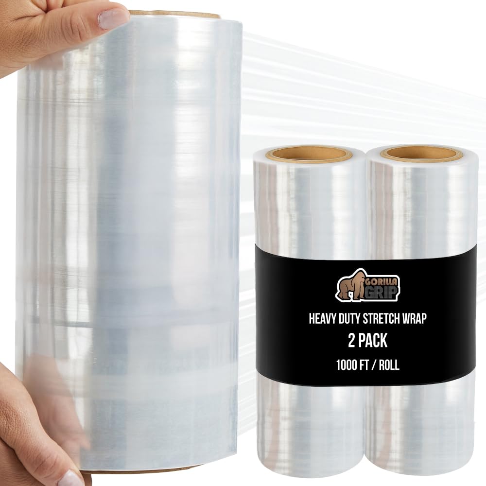 GORILLA GRIP 500% Stretch Film Heavy Duty Plastic, 1000ft Shrink Wrap Roll 17" Puncture Resistant, Industrial Strength for Shipping, Pallet Storing, Moving, Packing Furniture Protection 1 Pack Clear