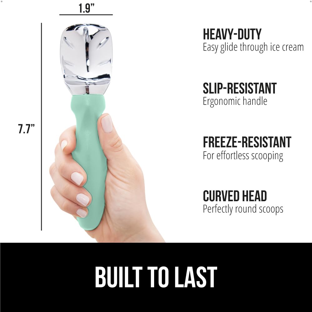 GORILLA GRIP BPA-Free Heavy Duty Ice Cream Scoop, Comfortable Ergonomic Handle, Professional Grade Scooper for Perfect Round Scoops, Spoon Frozen Hard Gelato, Sorbet, Cookie Dough, Kitchen Tool, Black