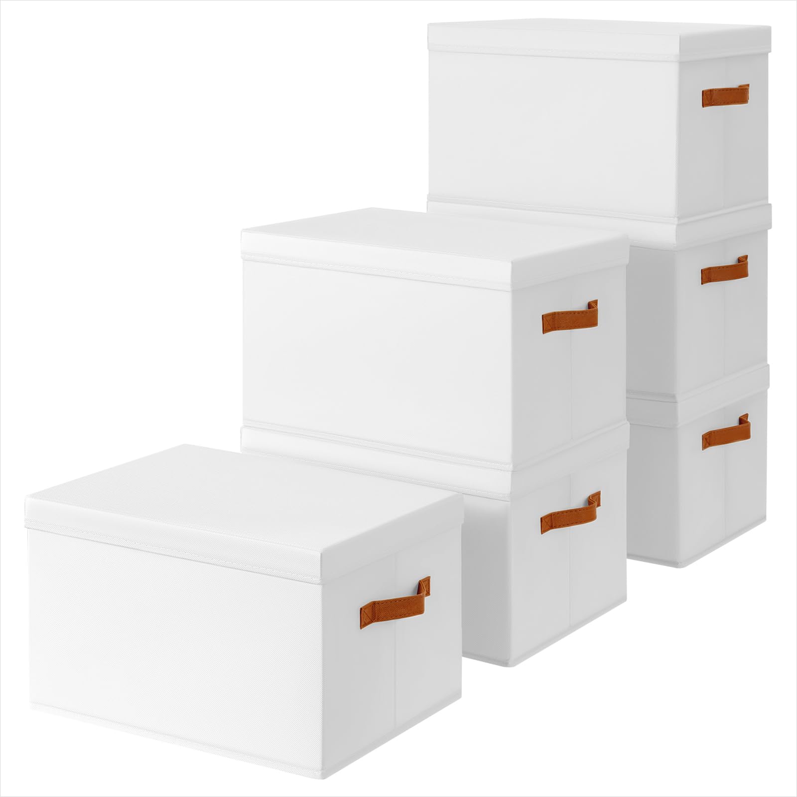 Homsorout Storage Bins with Lids - Fabric Storage Baskets for Shelves, 6 Pack Foldable Decorative Boxes with Handles, Stackable Organizer Bins for Home, Nursery, Dorm, Beige