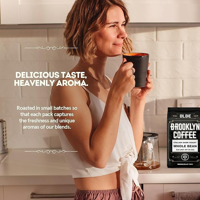 BROOKLYN COFFEE Whole Bean, Italian Dark Roast (2lb) Extra Strong, Delicious Taste, Heavenly Aroma - Fresh Bulk Coffee Beans Roasted Weekly in NYC