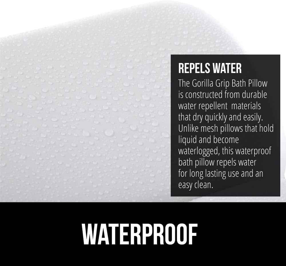 GORILLA GRIP Bath Pillow for Tub, Strong Suction Cups, Luxury Bathtub Pillows, Headrest Neck and Back Support, Relaxing Hot Tub and Home Spa Accessories, Bathroom Essentials, Gifts for Women, White