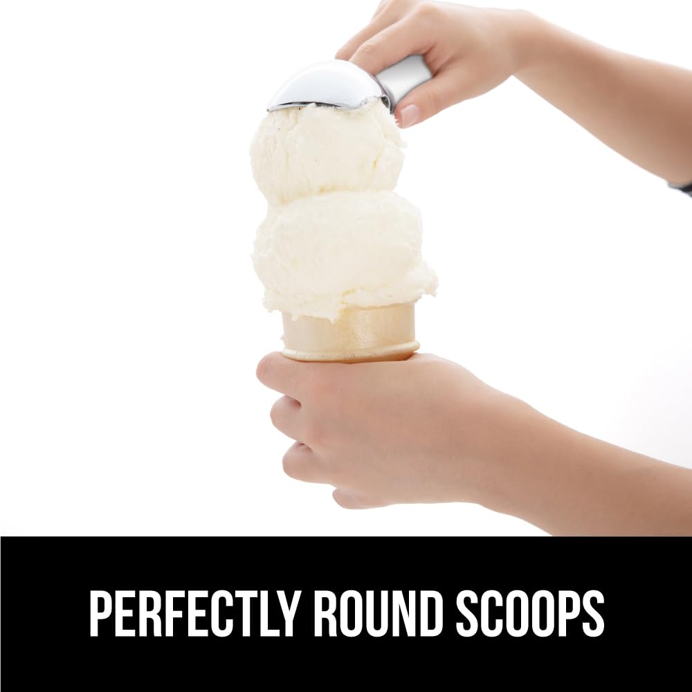 GORILLA GRIP BPA-Free Heavy Duty Ice Cream Scoop, Comfortable Ergonomic Handle, Professional Grade Scooper for Perfect Round Scoops, Spoon Frozen Hard Gelato, Sorbet, Cookie Dough, Kitchen Tool, Black