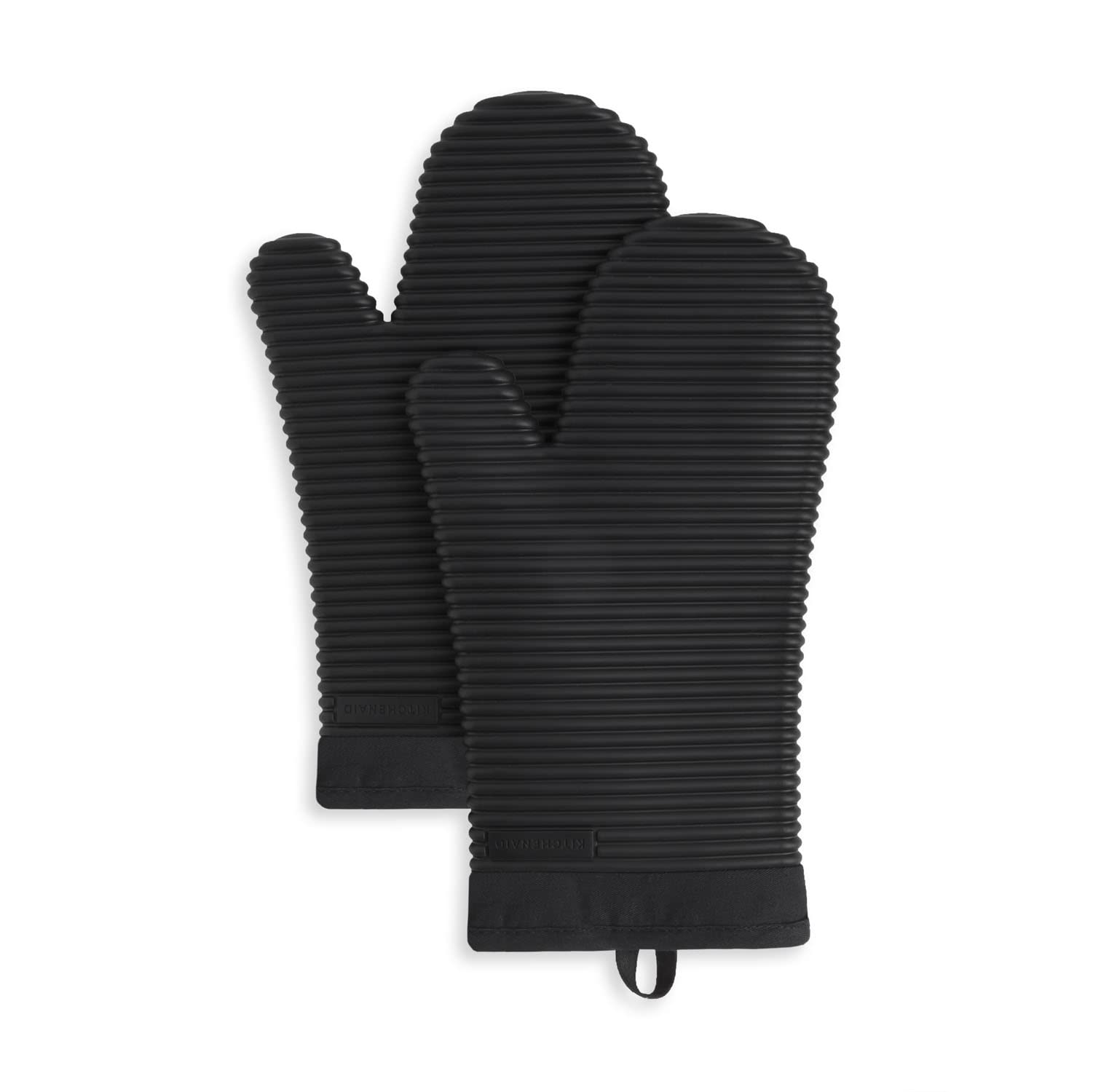 KITCHENAID Ribbed Soft Silicone Oven Mitt 2-Pack Set, 7.5"x13", Milkshake