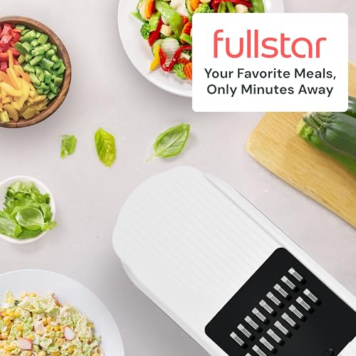 Fullstar Mandoline Slicer for Kitchen - Vegetable Chopper, Onion Potato Food Veggie Fruit Slicer and Cutter with Container, Kitchen Gadgets & Gifts, Home Essentials (6-in-1, White/Black)