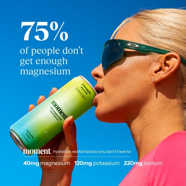 Moment Sparkling Electrolyte Drink (Pineapple) - Zero Added Sugar Electrolyte Drinks with Magnesium, Potassium, Sodium - Hydration Drinks with Electrolytes to Stay Hydrated and Recover Fast - 12 Pack