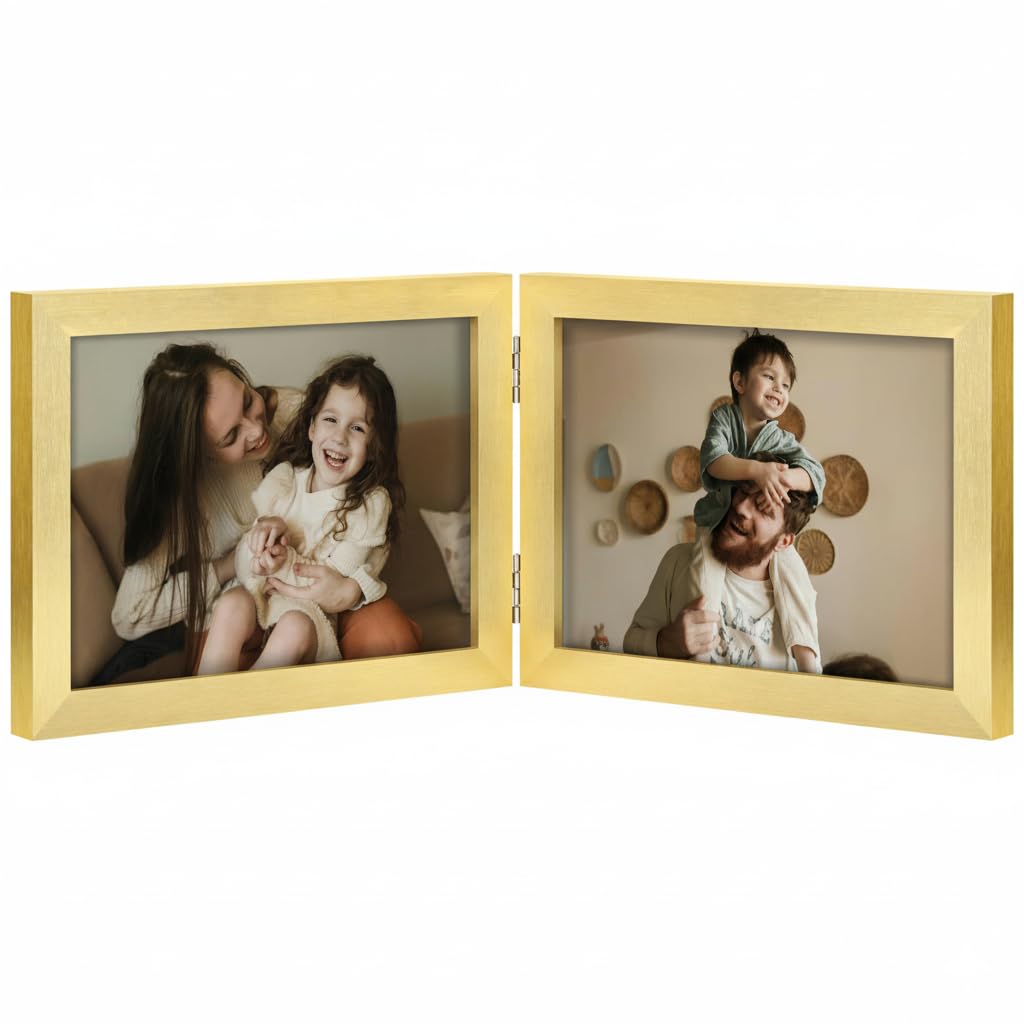 decorUhome Double 4x6 Picture Frame Vertical, Engineered Wood Bifold Photo Frame with Plexiglass for Tabletop Display, 4x6, Black