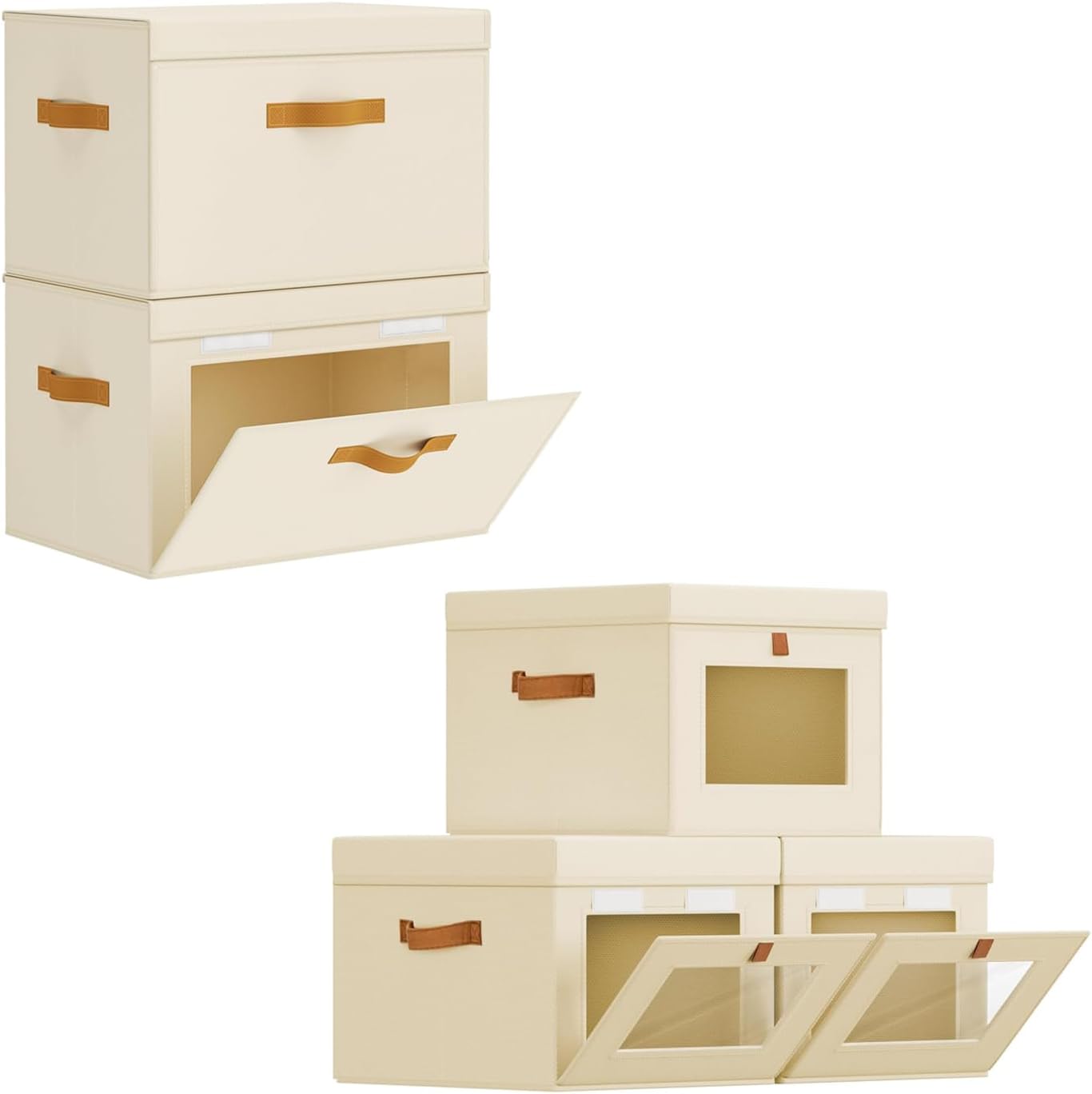 Homsorout Closet Storage Bins with Window 3 Pack & Front Opening Fabric Storage Bins 2 Pack, Decorative Basket for Home, Dorm, Office