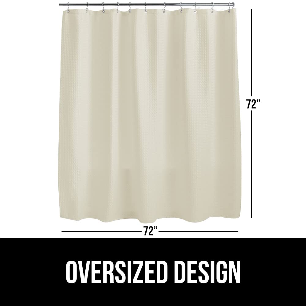GORILLA GRIP Waffle Shower Curtain, Thick Weighted Fabric, Wrinkle and Rust Resistant, Classic Hotel Quality Design, Heavy Duty Long Curtains for Bathroom Showers, Bath Tubs, Machine Wash, 72x72 White