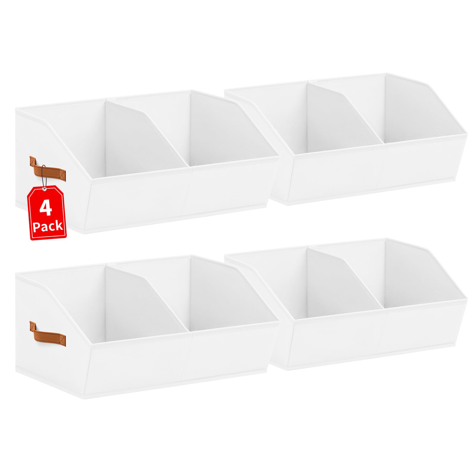 Homsorout Closet Organizers and Storage Bins - 8 Pack Collapsible Divided Trapezoidal Cube Storage Bins Baskets with Orange Handle for Organizing Clothes Blankets, Toys, Books, Towels(Beige)