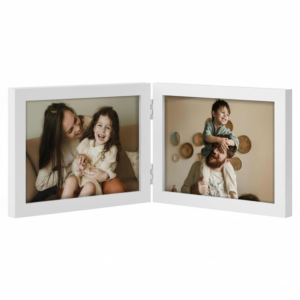 decorUhome Double 4x6 Picture Frame Vertical, Engineered Wood Bifold Photo Frame with Plexiglass for Tabletop Display, 4x6, Black