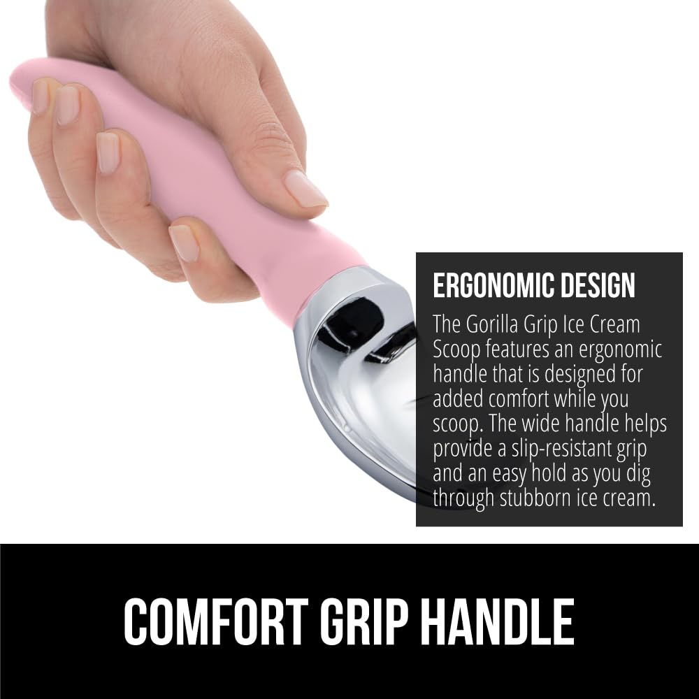GORILLA GRIP BPA-Free Heavy Duty Ice Cream Scoop, Comfortable Ergonomic Handle, Professional Grade Scooper for Perfect Round Scoops, Spoon Frozen Hard Gelato, Sorbet, Cookie Dough, Kitchen Tool, Black