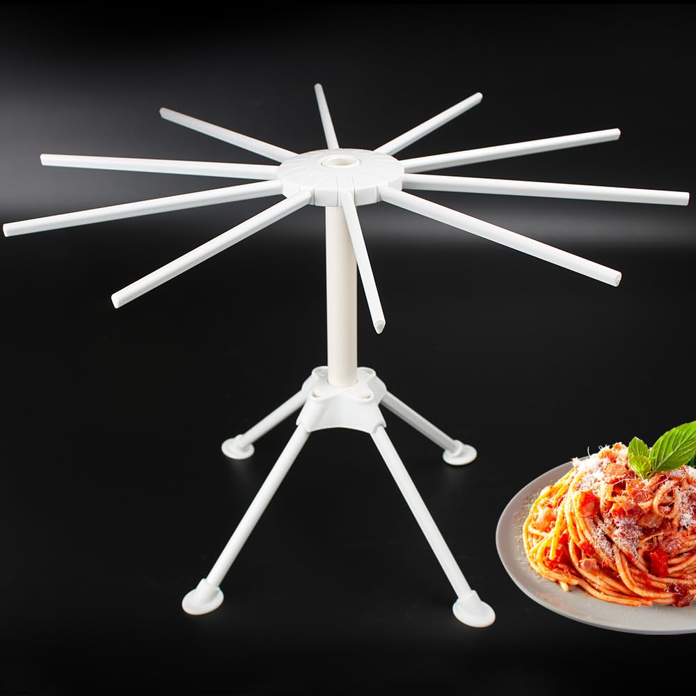 KEOUKE Collapsible Pasta Drying Rack - Foldable 10-Rod Pasta Dryer, Compact & Sturdy Design for Homemade Spaghetti Noodles, Easy Storage, Plastic