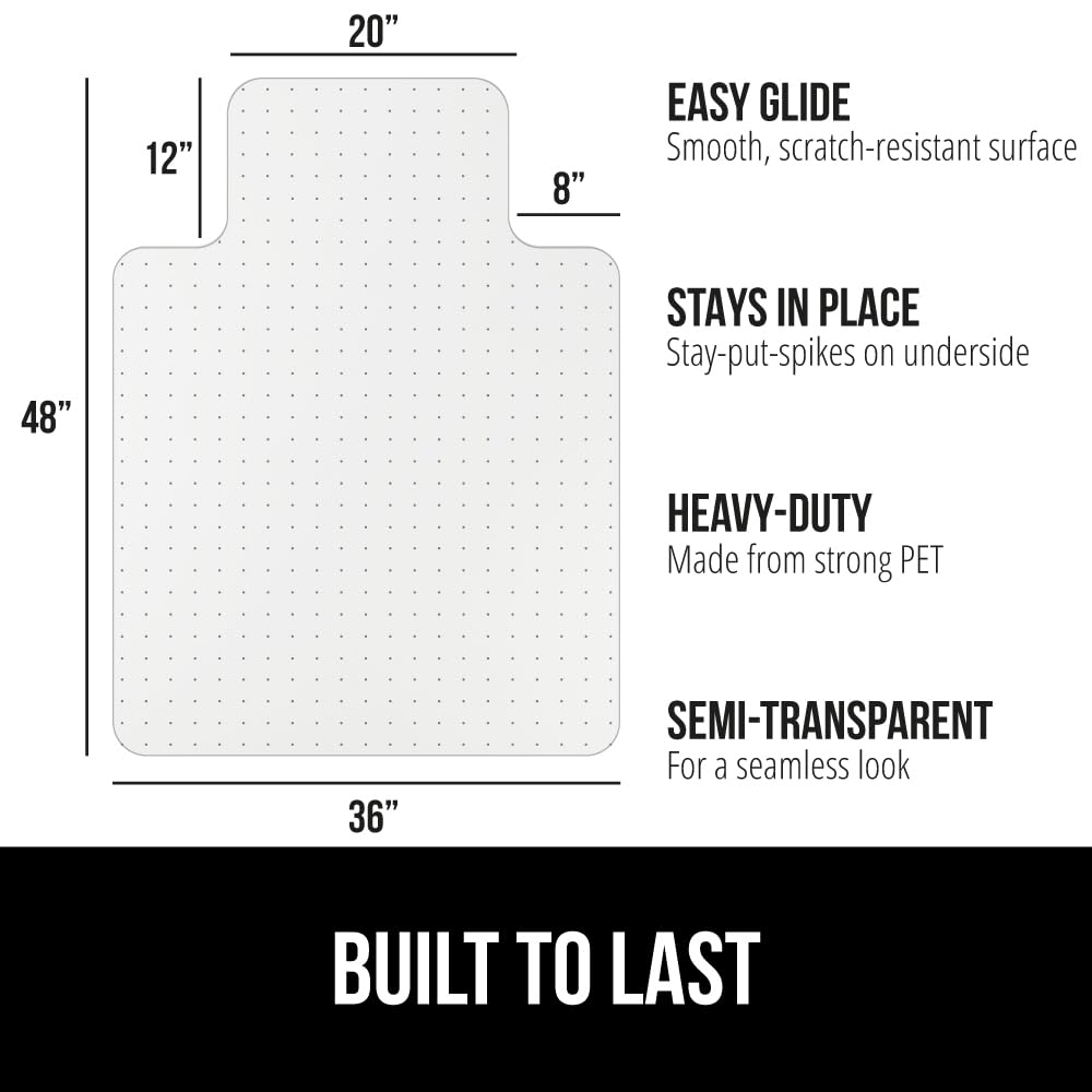 GORILLA GRIP Slip Resistant Clear Office Chair Mat for Carpet Floors, 36x48 Smooth Rolling Glide Under Desk, Heavy Duty Plastic Computer Mats and Carpeted Floor Protector, Work and Gaming Chairs