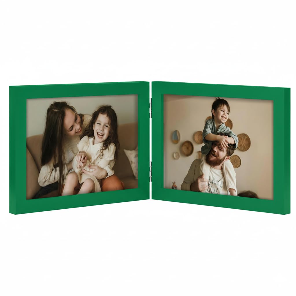 decorUhome Double 4x6 Picture Frame Vertical, Engineered Wood Bifold Photo Frame with Plexiglass for Tabletop Display, 4x6, Black