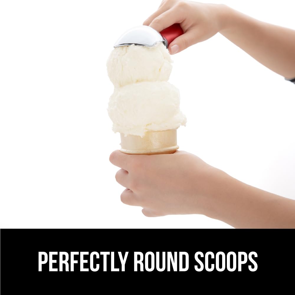GORILLA GRIP BPA-Free Heavy Duty Ice Cream Scoop, Comfortable Ergonomic Handle, Professional Grade Scooper for Perfect Round Scoops, Spoon Frozen Hard Gelato, Sorbet, Cookie Dough, Kitchen Tool, Black
