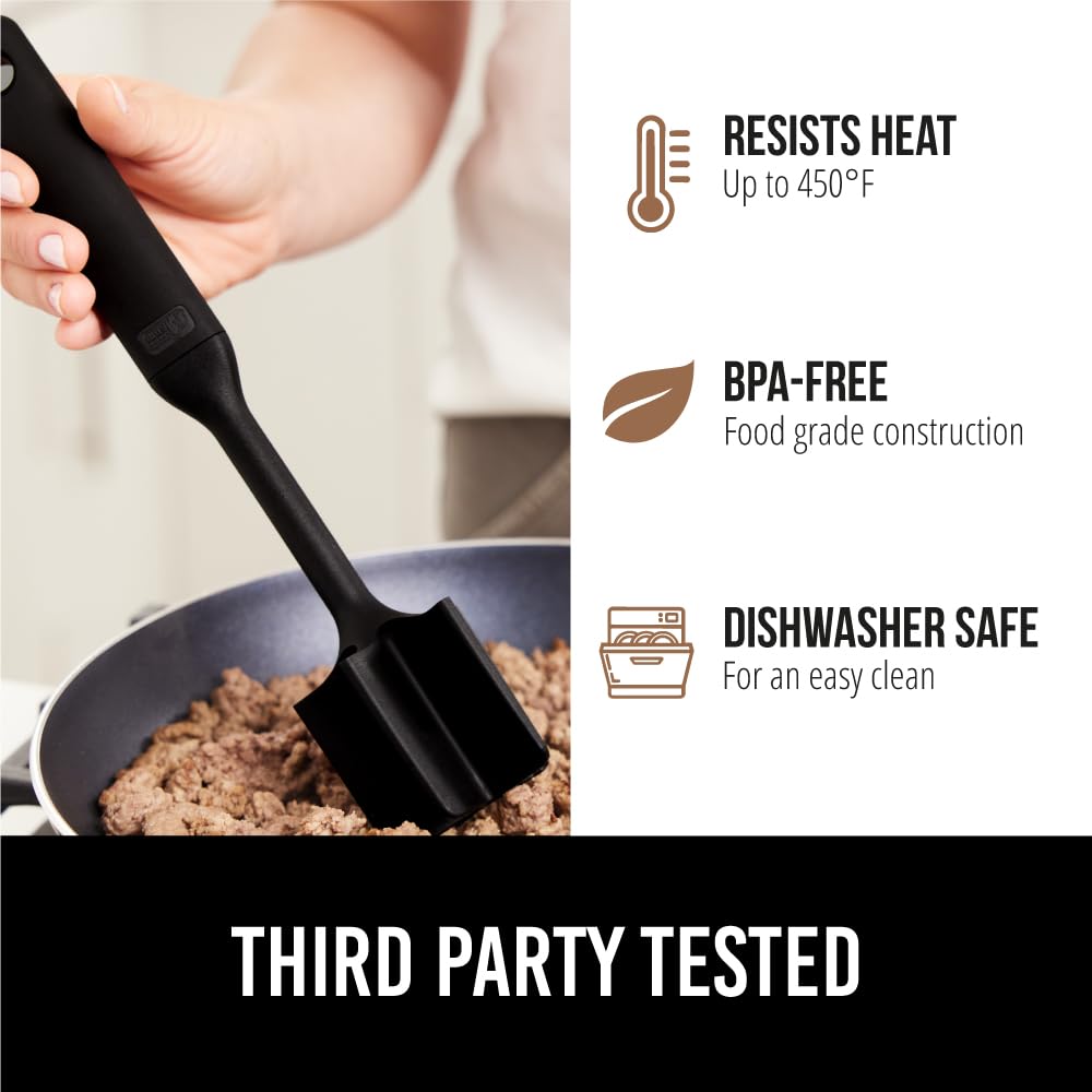 GORILLA GRIP BPA-Free Patented Dual-Sided Meat Tenderizer Tool, Soft Comfortable Handle, Heavy Duty Kitchen Mallet for Steak, Beef, Cutlets, Commercial Grade Chicken Pounder, Dishwasher Safe, Black