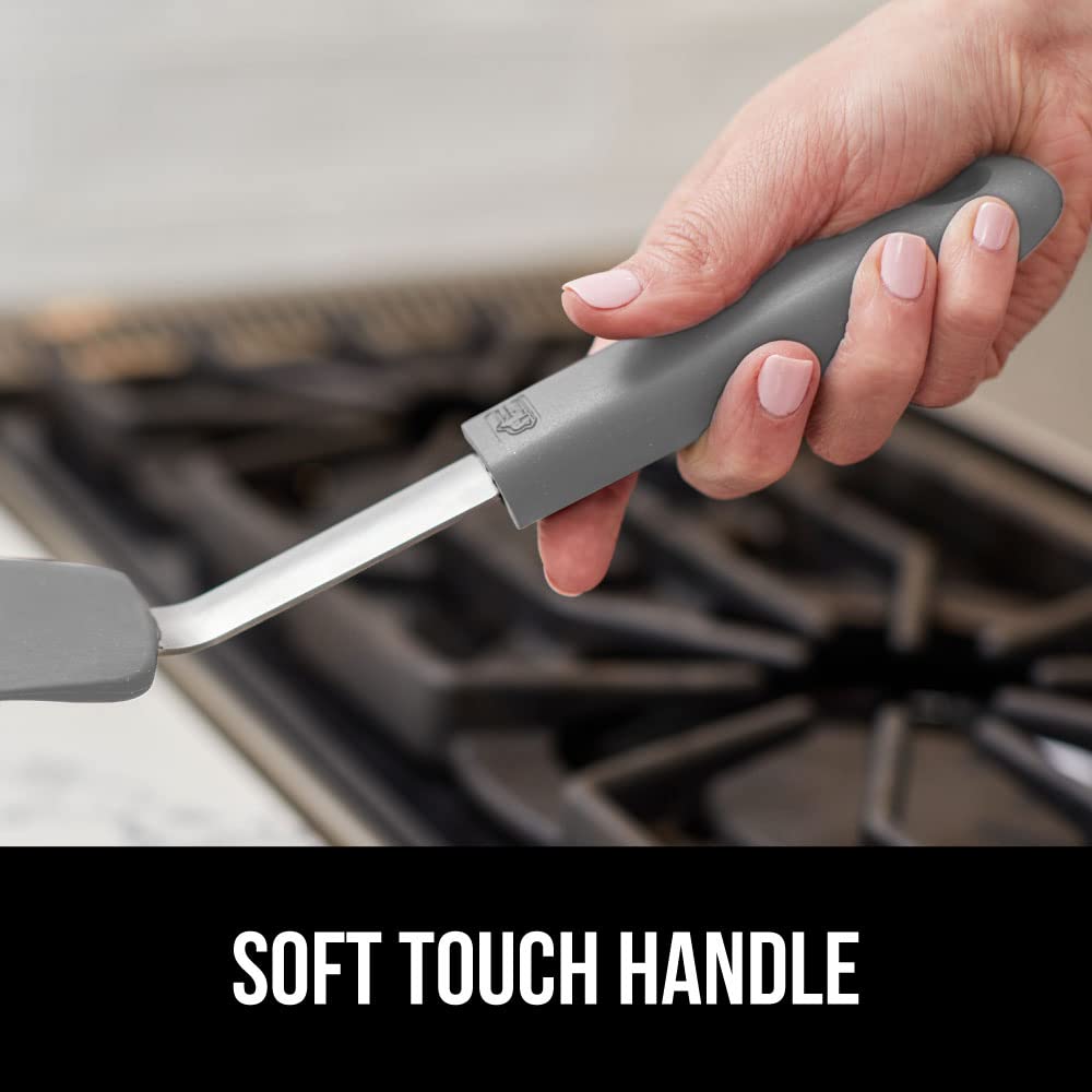 GORILLA GRIP Food Grade Flexible Silicone Spatula, Heat Resistant Head for Nonstick Frying Pan, Patented Soft Rubber Handle for Comfort, Non-Scratch Kitchen Turner, Flip Eggs Burgers, 11.6 in, Black