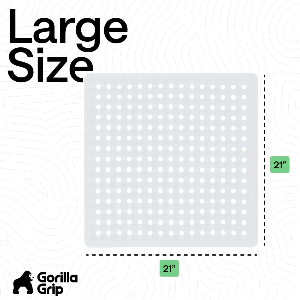 GORILLA GRIP Patented Bath Tub Shower Mat, Machine Washable Bathtub Floor Liner Mats, Suction Cups and Drain Holes to Keep Tubs Clean, Soft on Feet, Bathroom Essentials, 35x16 Inch, Clear