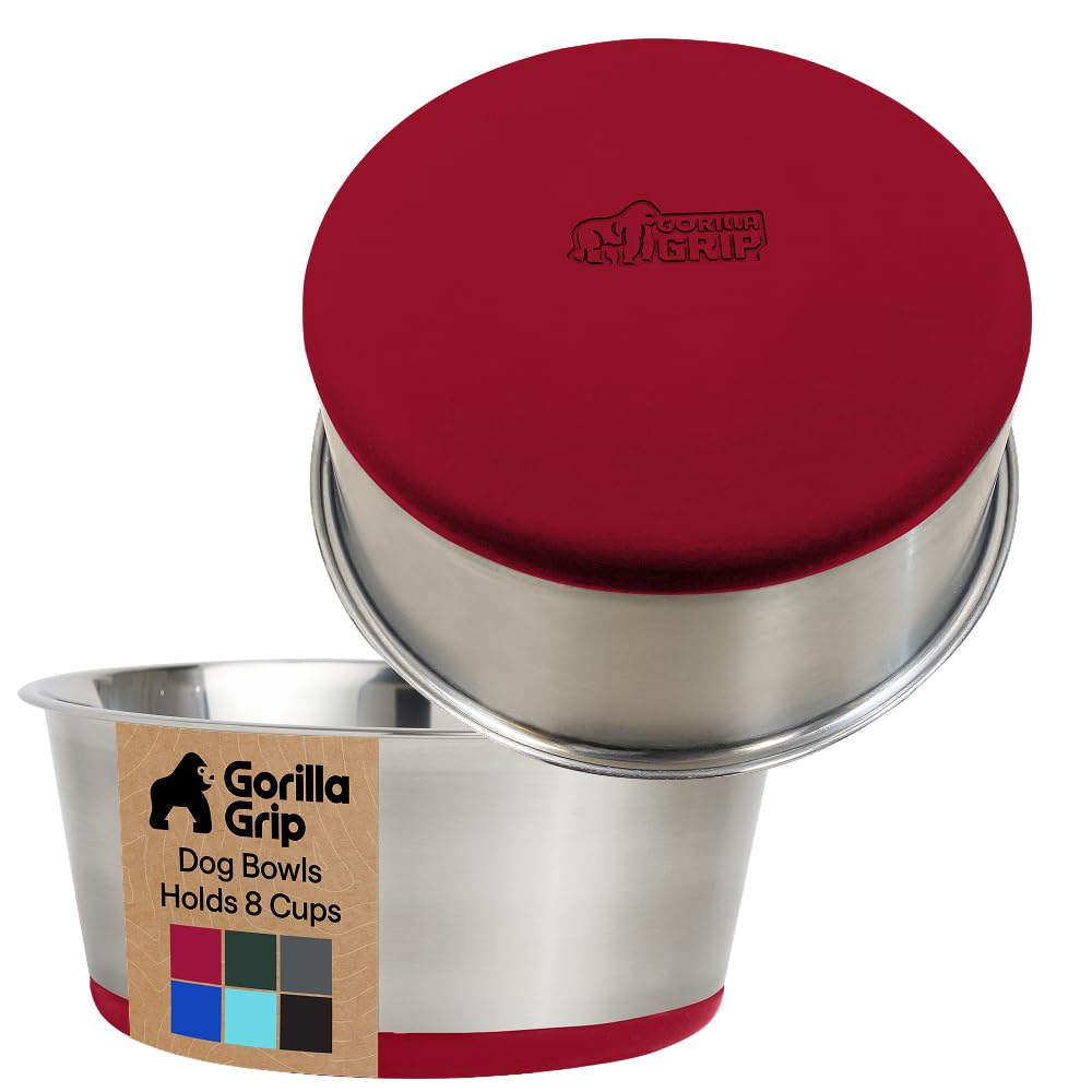 GORILLA GRIP Dog Bowls, Heavy Duty 304 Stainless Steel, Holds 2 Cups Each (16 fl oz) Food and Water Bowl for Feeding Dogs and Cats, Dishwasher Safe, Rust Resistant, BPA Free Rubber Base Set of 2 Black