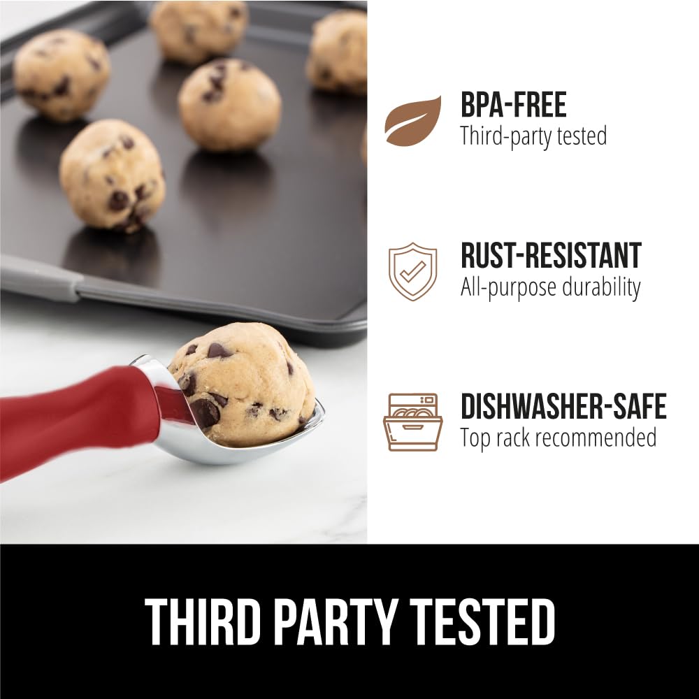 GORILLA GRIP BPA-Free Heavy Duty Ice Cream Scoop, Comfortable Ergonomic Handle, Professional Grade Scooper for Perfect Round Scoops, Spoon Frozen Hard Gelato, Sorbet, Cookie Dough, Kitchen Tool, Black