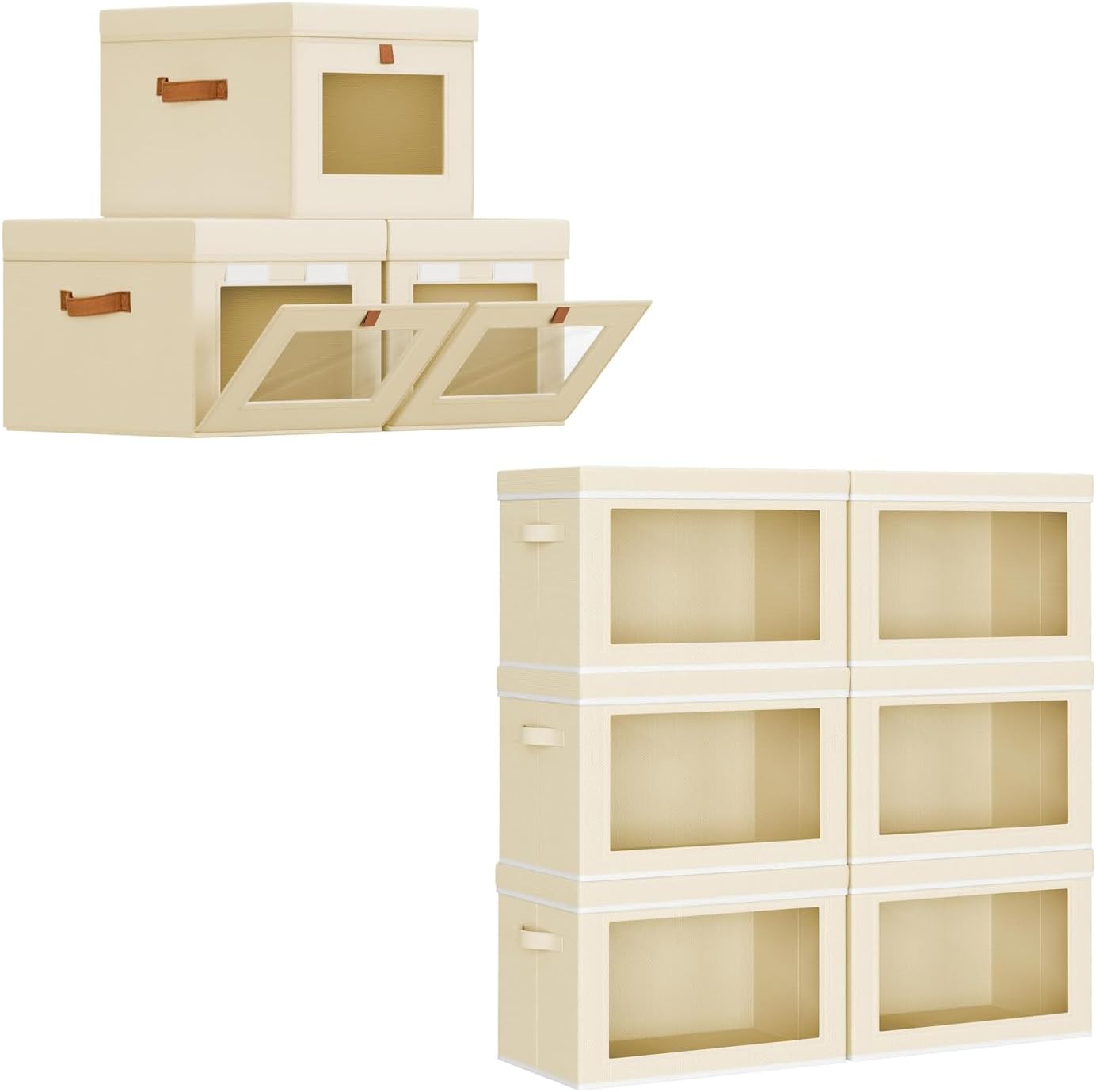 Homsorout 6 Pack & 3 Pack Collapsible Storage Bins with Lids - Stackable Storage Containers with Window, Fabric Organizing Bins for Closet, Home & Office