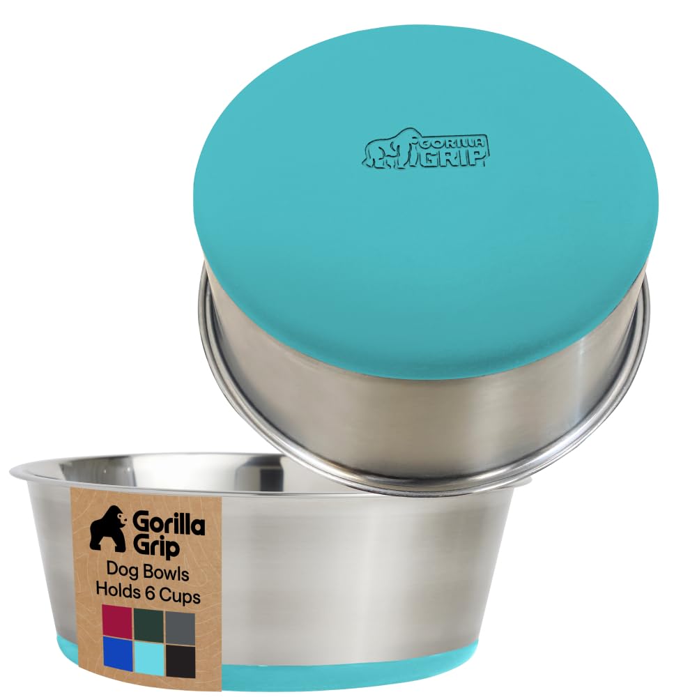 GORILLA GRIP Dog Bowls, Heavy Duty 304 Stainless Steel, Holds 2 Cups Each (16 fl oz) Food and Water Bowl for Feeding Dogs and Cats, Dishwasher Safe, Rust Resistant, BPA Free Rubber Base Set of 2 Black