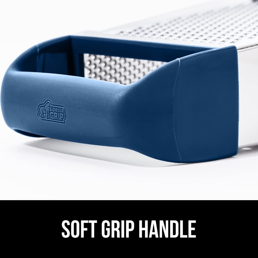 GORILLA GRIP 4-Sided Stainless Steel Cheese Grater With Container, 100% BPA-Free Box Grater, Slip Resistant Base and Handle, Grate Parmesan, Hard Cheeses, Shred Vegetables, Dishwasher Safe, Black