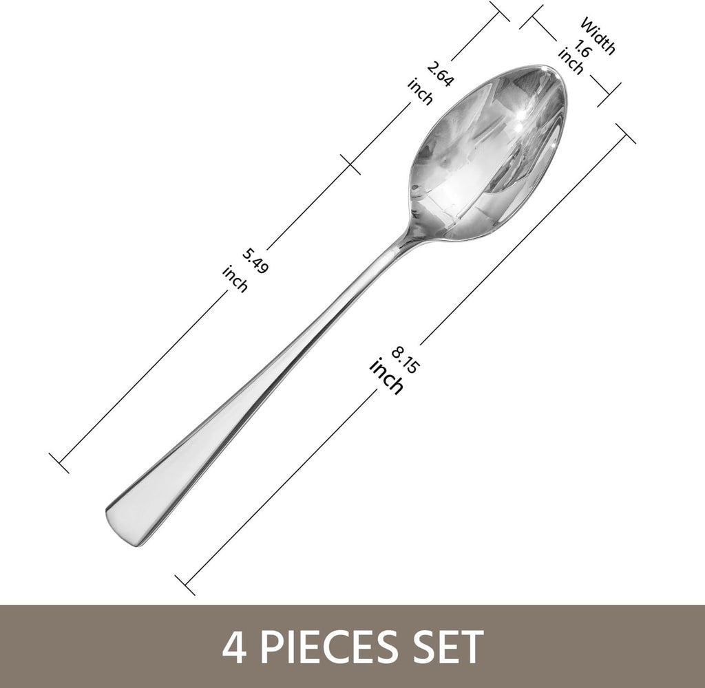 KINGSTONE 8.15-Inch Dinner Spoons (Not Teaspoons), 4-Piece 18/10 Stainless Steel Table Spoon Set, Silver, Food Grade, Dishwasher Safe
