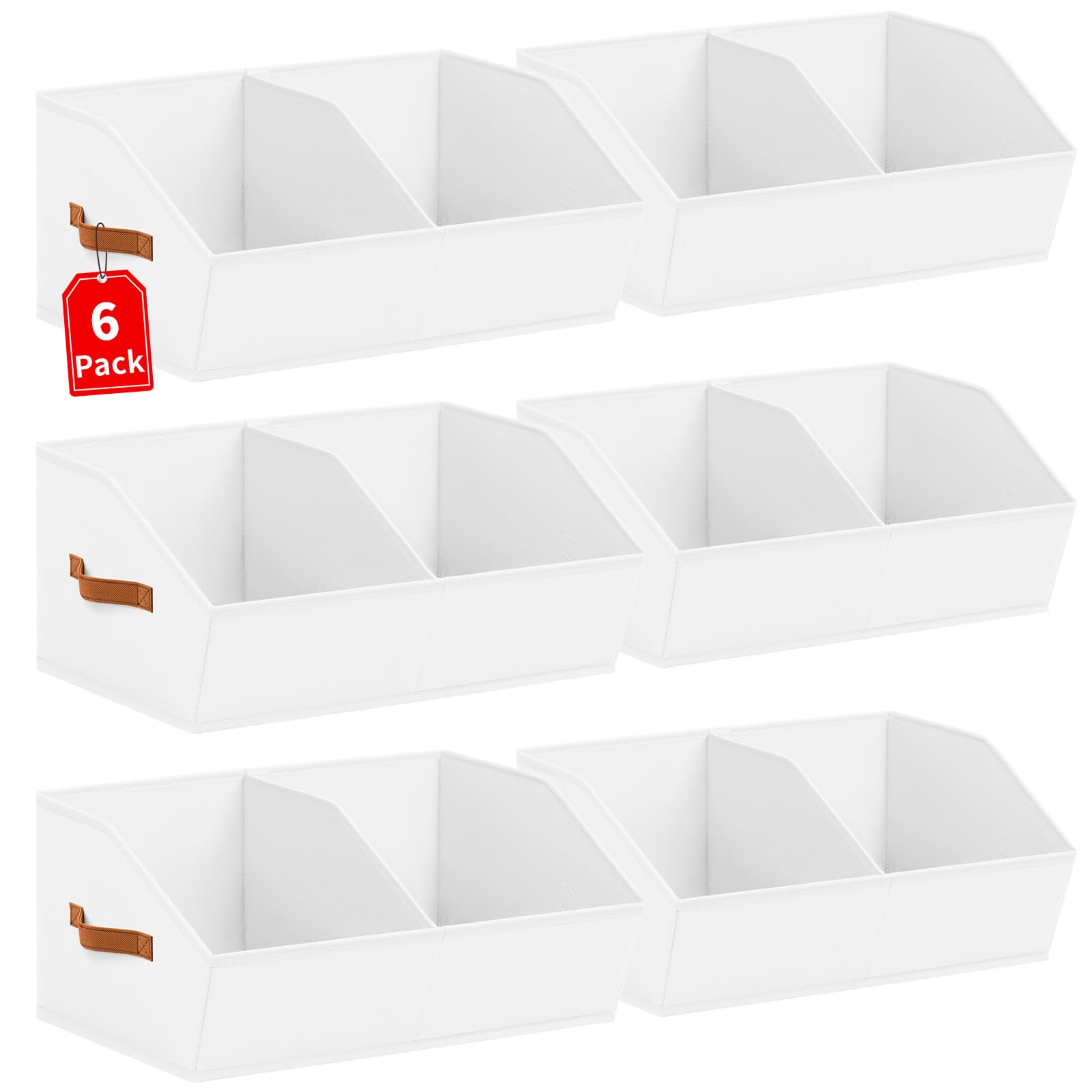 Homsorout Closet Organizers and Storage Bins - 8 Pack Collapsible Divided Trapezoidal Cube Storage Bins Baskets with Orange Handle for Organizing Clothes Blankets, Toys, Books, Towels(Beige)