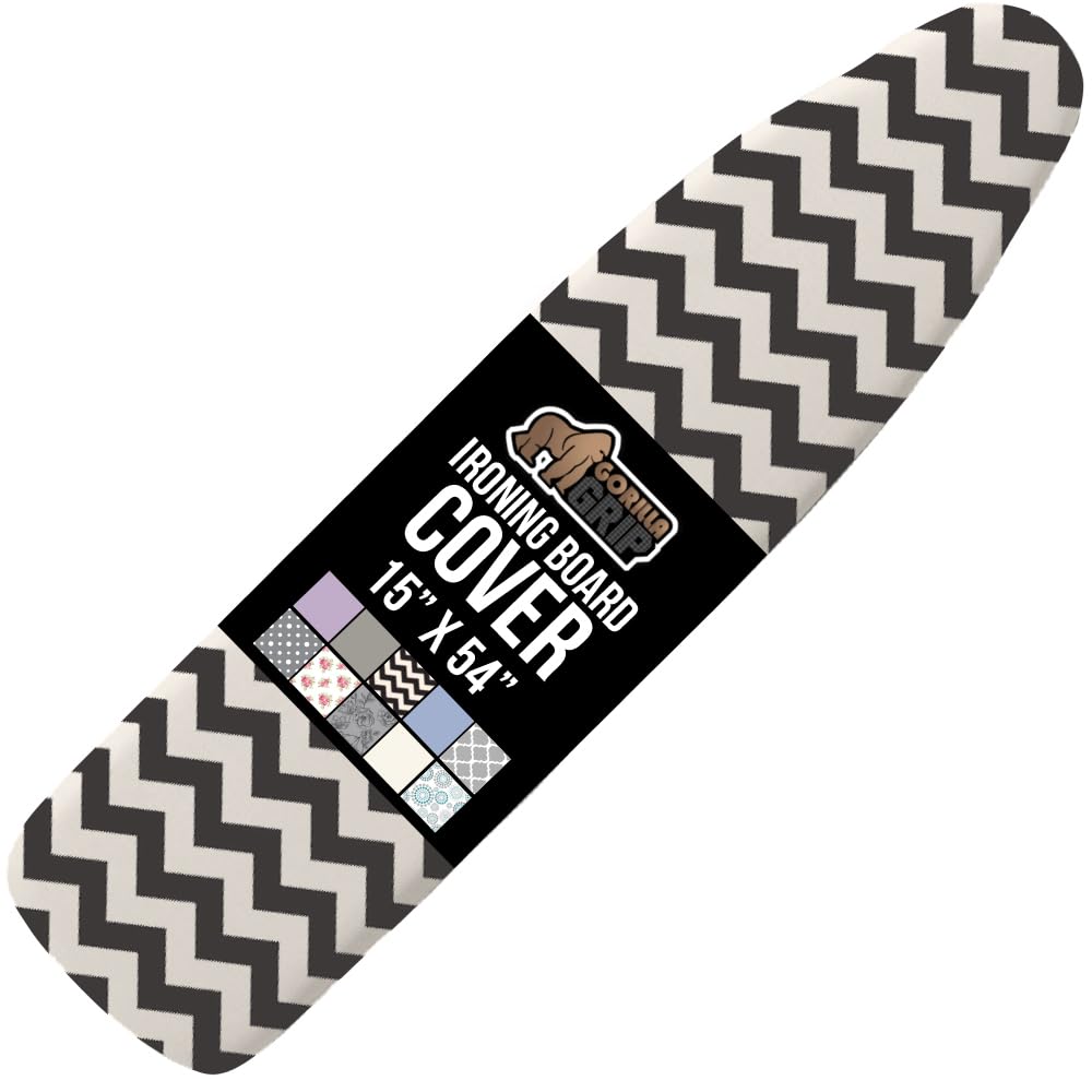 GORILLA GRIP The Original Ironing Board Cover and Pad, Silicone Coating, Thick Scorch Resistant Padding, Heavy Duty Iron Covers Standard Boards, Hook and Loop Fastener Strap, Silver, 15x54