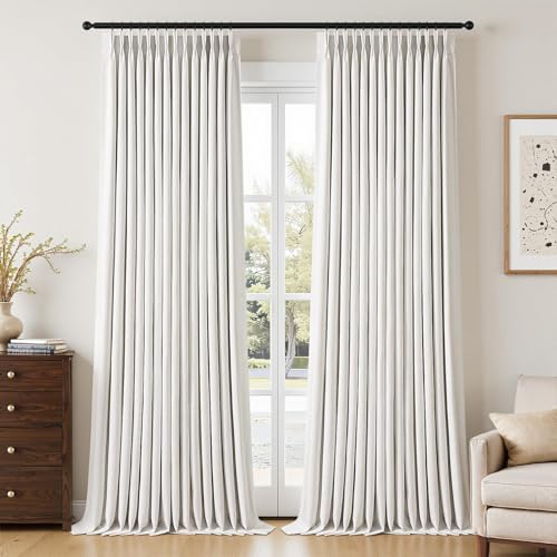Topfinel 84 Inch Long Natural Blackout Curtains for Bedroom Livingroom, Farmhouse Back Tab Pinch Pleated Drapes for Track System,Neutral Linen Ambiance & Privacy Drapes Natural 52" W*84" L