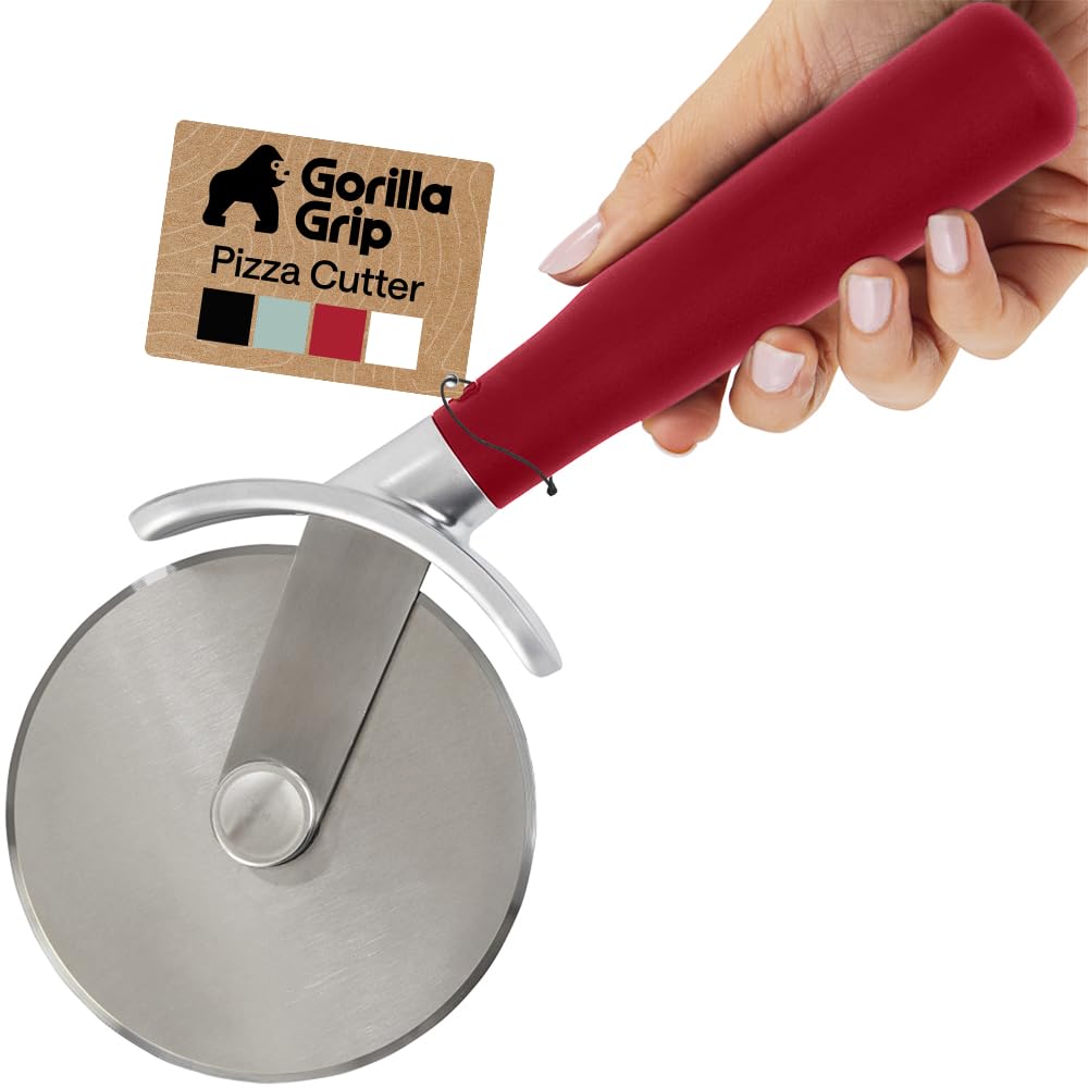 GORILLA GRIP BPA-Free Large Pizza Cutter Wheel, 9 Inch, Sharp Stainless Steel Blade, Slip Resistant Handle with Thumb Guard Protection, Slice Thick or Thin Pizzas, Pie, Pastries in Seconds, Black
