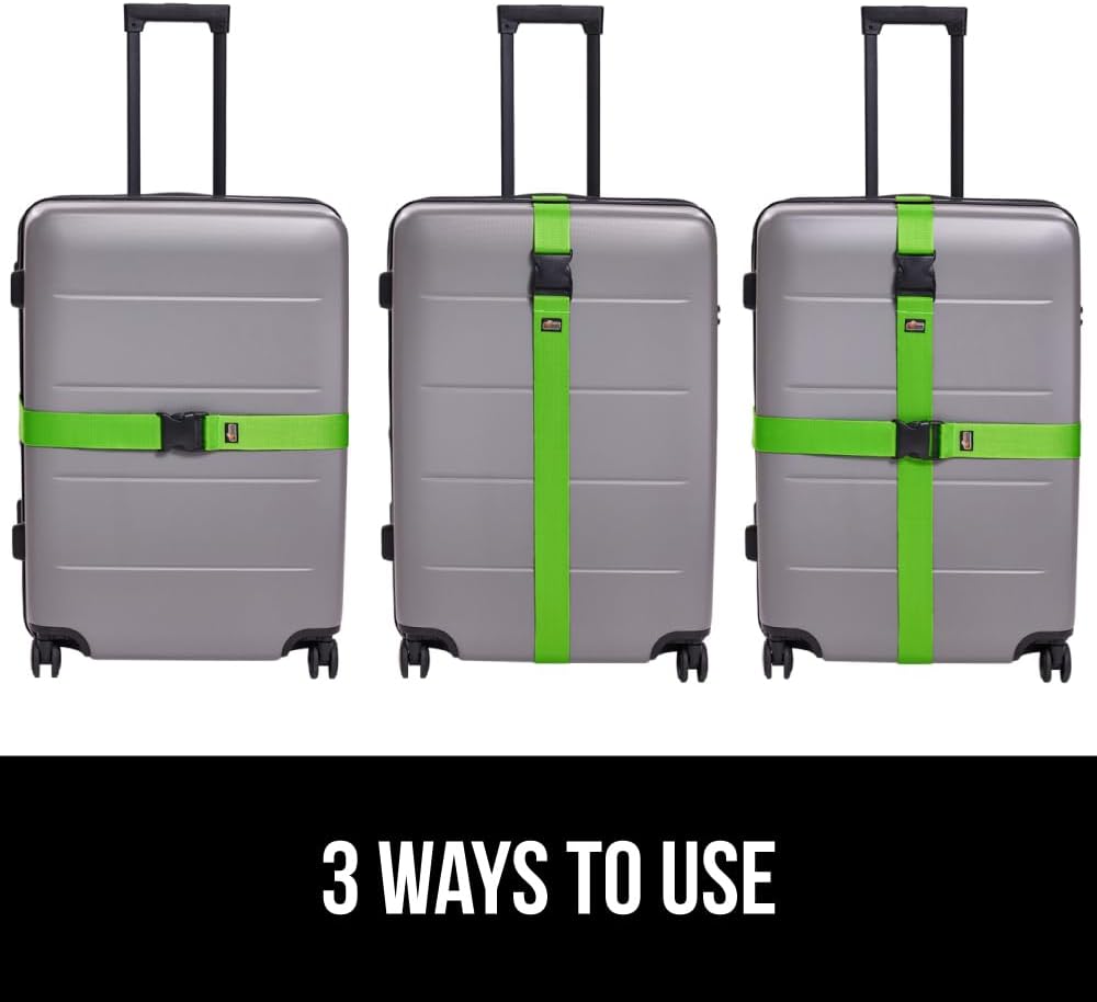 GORILLA GRIP Heavy Duty Adjustable Luggage Straps for Suitcases, Easy to Identify Travel Belt Connector Holds Suitcase Together, Extends Life of Bag, Strap Connects Two Bags, Accessories 2 Pack Green