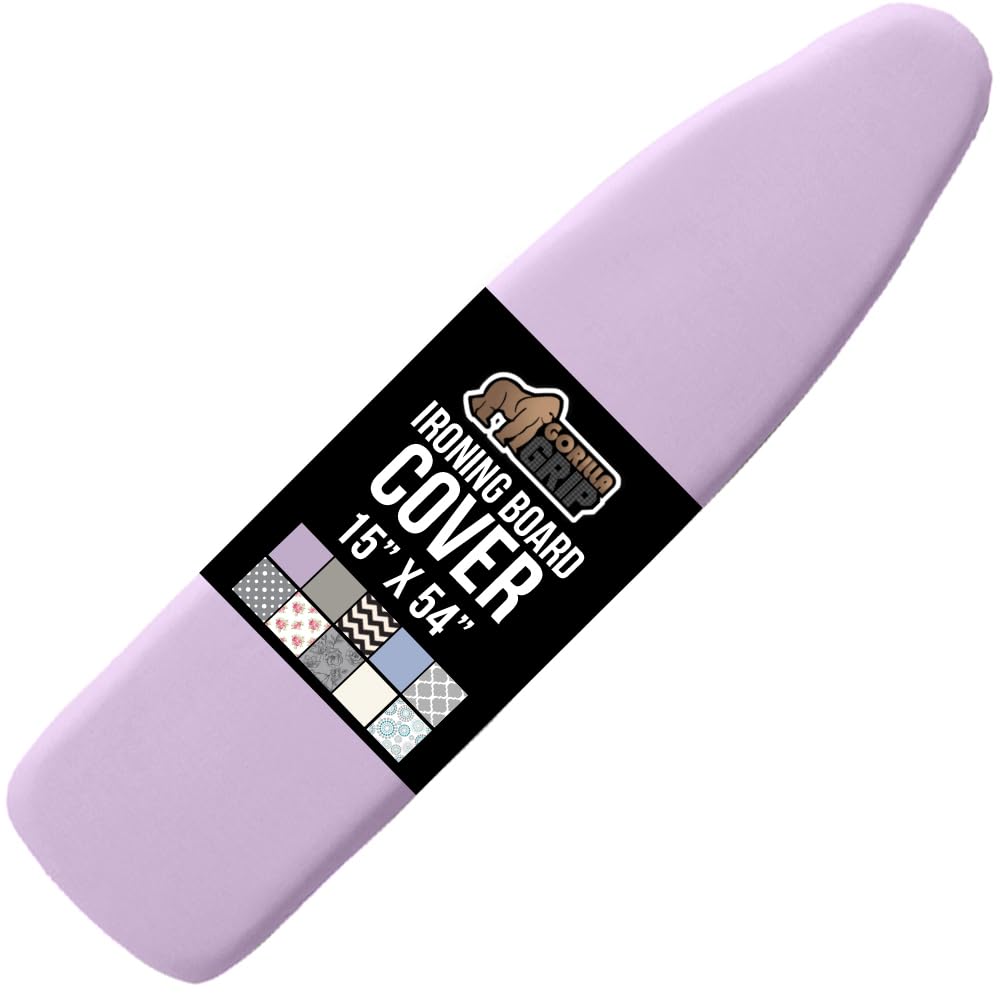 GORILLA GRIP The Original Ironing Board Cover and Pad, Silicone Coating, Thick Scorch Resistant Padding, Heavy Duty Iron Covers Standard Boards, Hook and Loop Fastener Strap, Silver, 15x54
