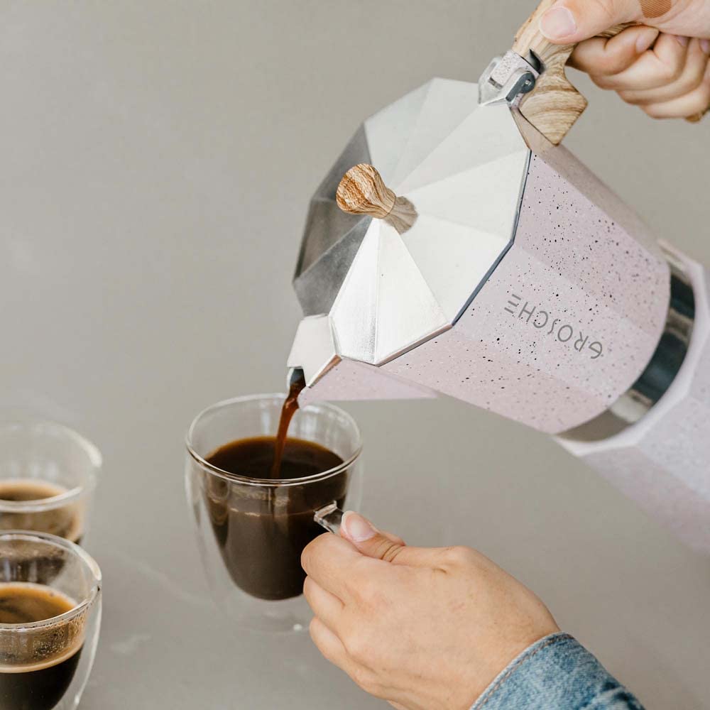 GROSCHE Milano Moka pot, Stovetop Espresso maker, Greca Coffee Maker, Stovetop coffee maker and espresso maker percolator (Grey, 6 cup)