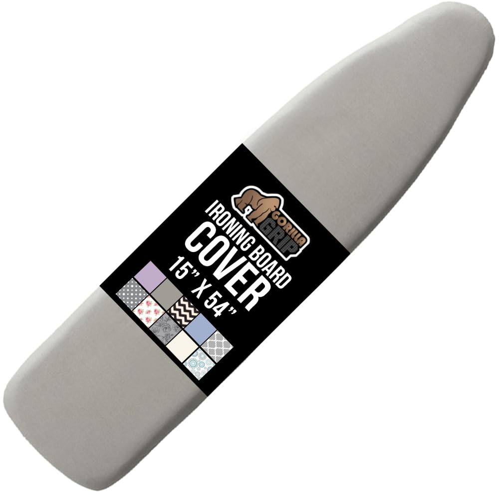 GORILLA GRIP The Original Ironing Board Cover and Pad, Silicone Coating, Thick Scorch Resistant Padding, Heavy Duty Iron Covers Standard Boards, Hook and Loop Fastener Strap, Silver, 15x54
