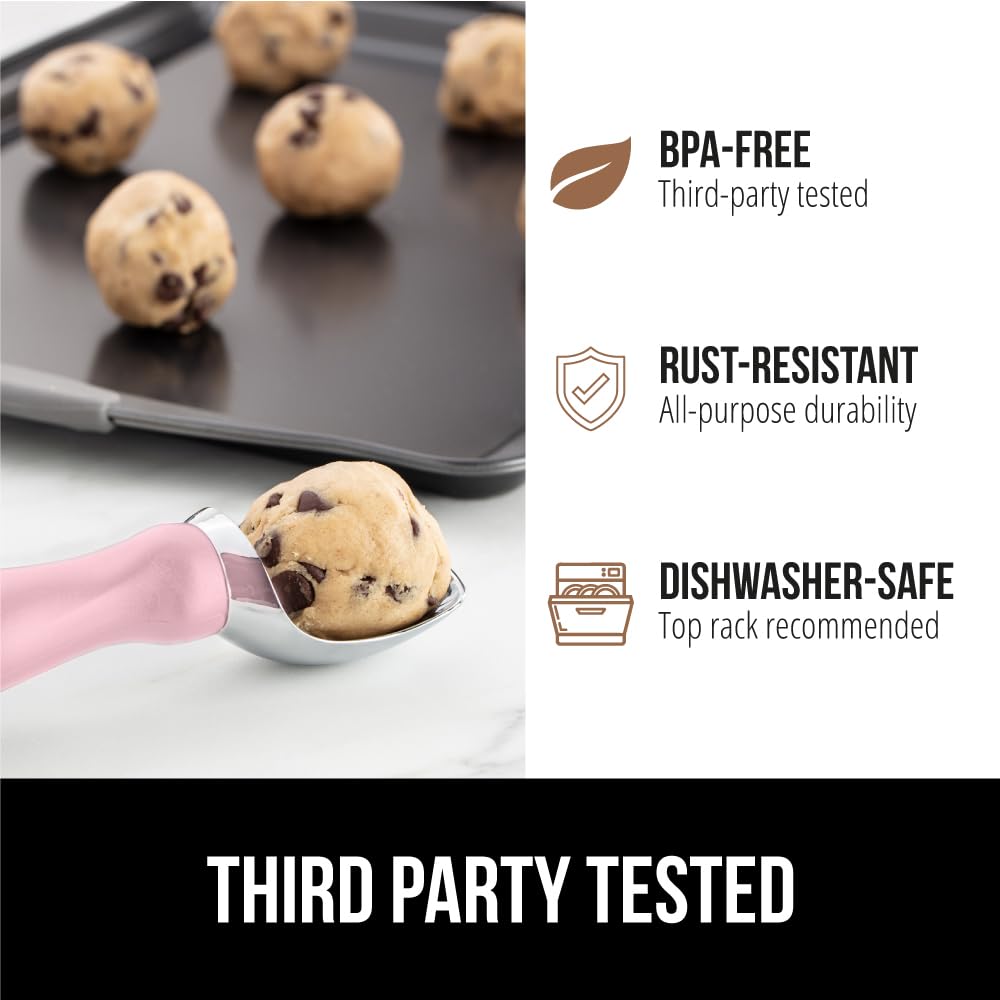 GORILLA GRIP BPA-Free Heavy Duty Ice Cream Scoop, Comfortable Ergonomic Handle, Professional Grade Scooper for Perfect Round Scoops, Spoon Frozen Hard Gelato, Sorbet, Cookie Dough, Kitchen Tool, Black