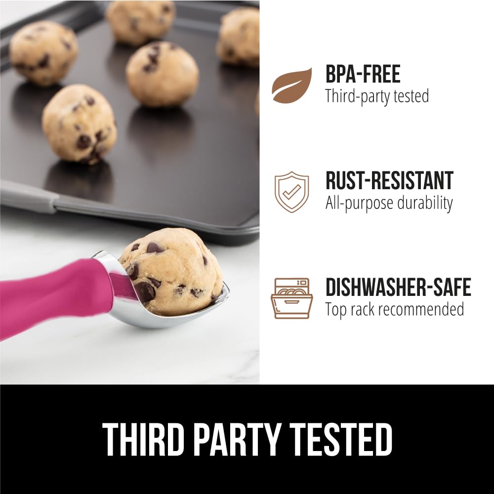 GORILLA GRIP BPA-Free Heavy Duty Ice Cream Scoop, Comfortable Ergonomic Handle, Professional Grade Scooper for Perfect Round Scoops, Spoon Frozen Hard Gelato, Sorbet, Cookie Dough, Kitchen Tool, Black