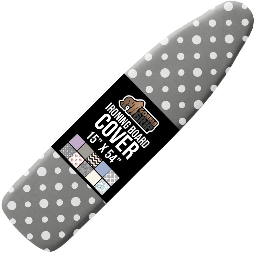 GORILLA GRIP The Original Ironing Board Cover and Pad, Silicone Coating, Thick Scorch Resistant Padding, Heavy Duty Iron Covers Standard Boards, Hook and Loop Fastener Strap, Silver, 15x54