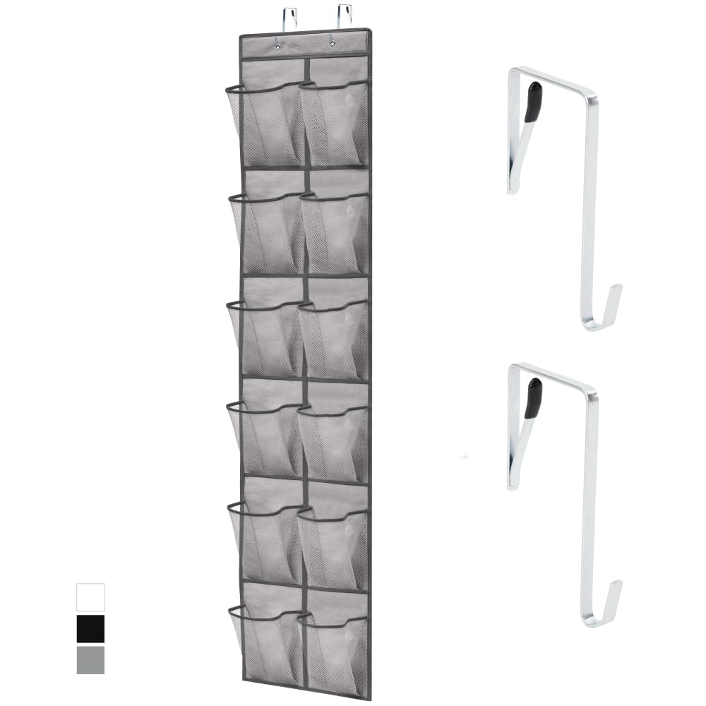 GORILLA GRIP Over the Door Shoe Organizer, 24 Large Breathable Mesh Pockets, Space Saving Hanging Storage Holder, Closet Rack Hanger Holds Up to 40 lbs, Hangs on Closets for Shoes, Accessories, Black