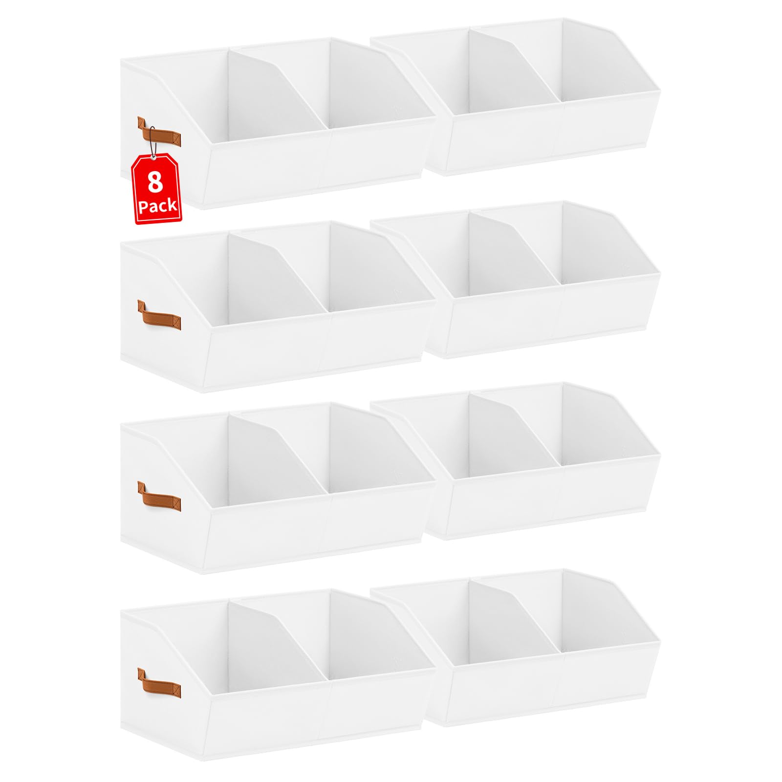 Homsorout Closet Organizers and Storage Bins - 8 Pack Collapsible Divided Trapezoidal Cube Storage Bins Baskets with Orange Handle for Organizing Clothes Blankets, Toys, Books, Towels(Beige)