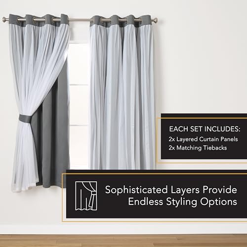 TOWN & COUNTRY LUXE Talia Double Layer Indoor Curtains, Sheer and Room Darkening Blackout, Grommet Top, Energy Efficient, 2-Pack Set, 52"x84", Rose Blush