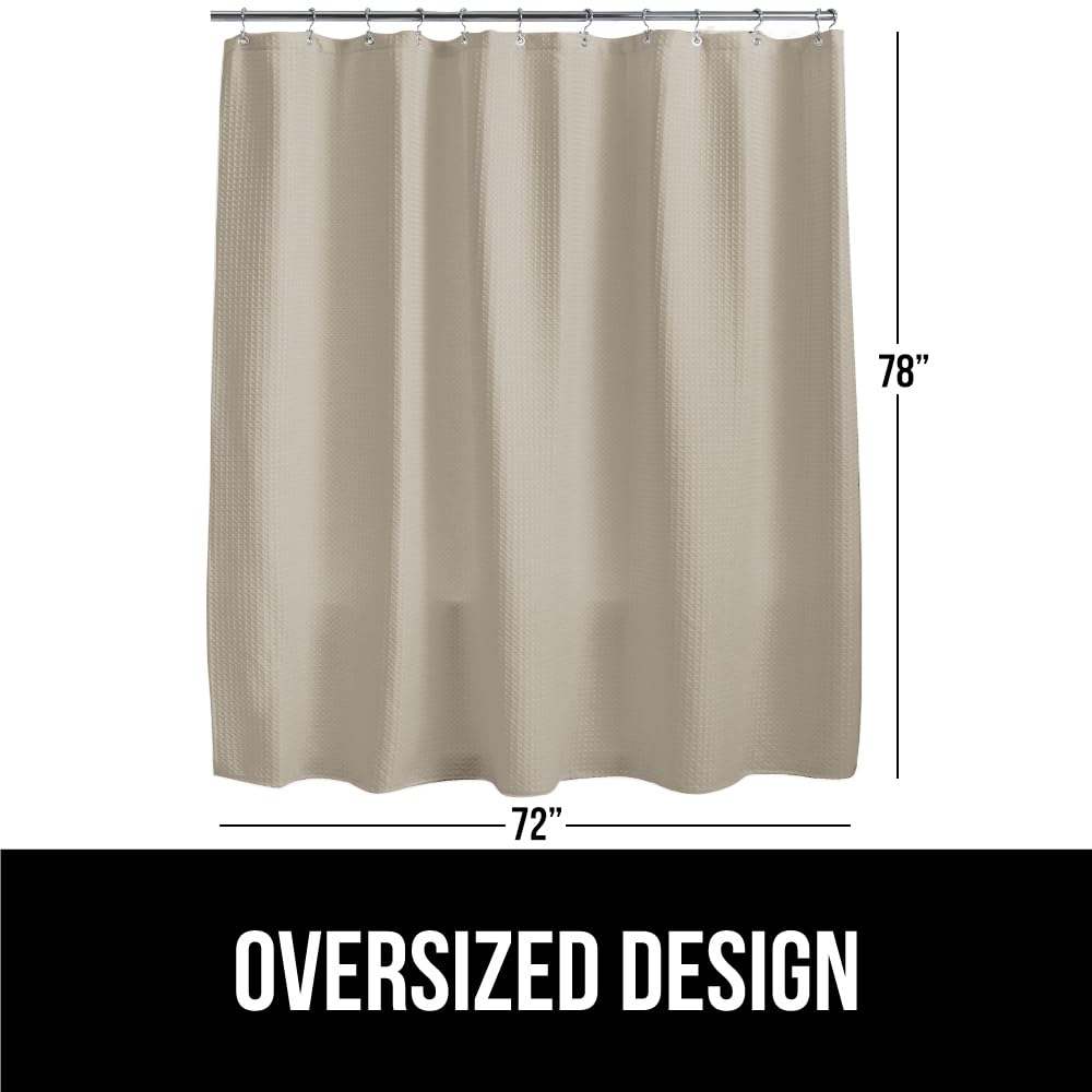 GORILLA GRIP Waffle Shower Curtain, Thick Weighted Fabric, Wrinkle and Rust Resistant, Classic Hotel Quality Design, Heavy Duty Long Curtains for Bathroom Showers, Bath Tubs, Machine Wash, 72x72 White