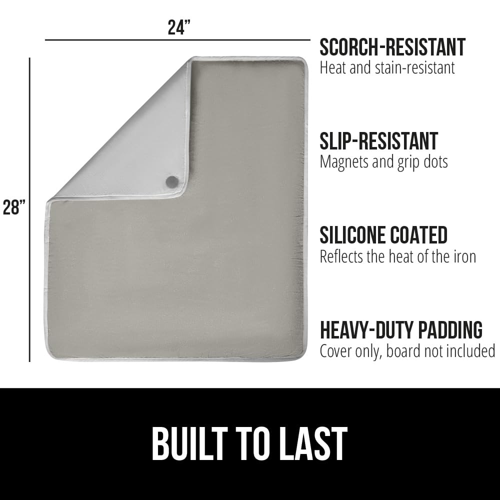 GORILLA GRIP The Original Ironing Board Cover and Pad, Silicone Coating, Thick Scorch Resistant Padding, Heavy Duty Iron Covers Standard Boards, Hook and Loop Fastener Strap, Silver, 15x54